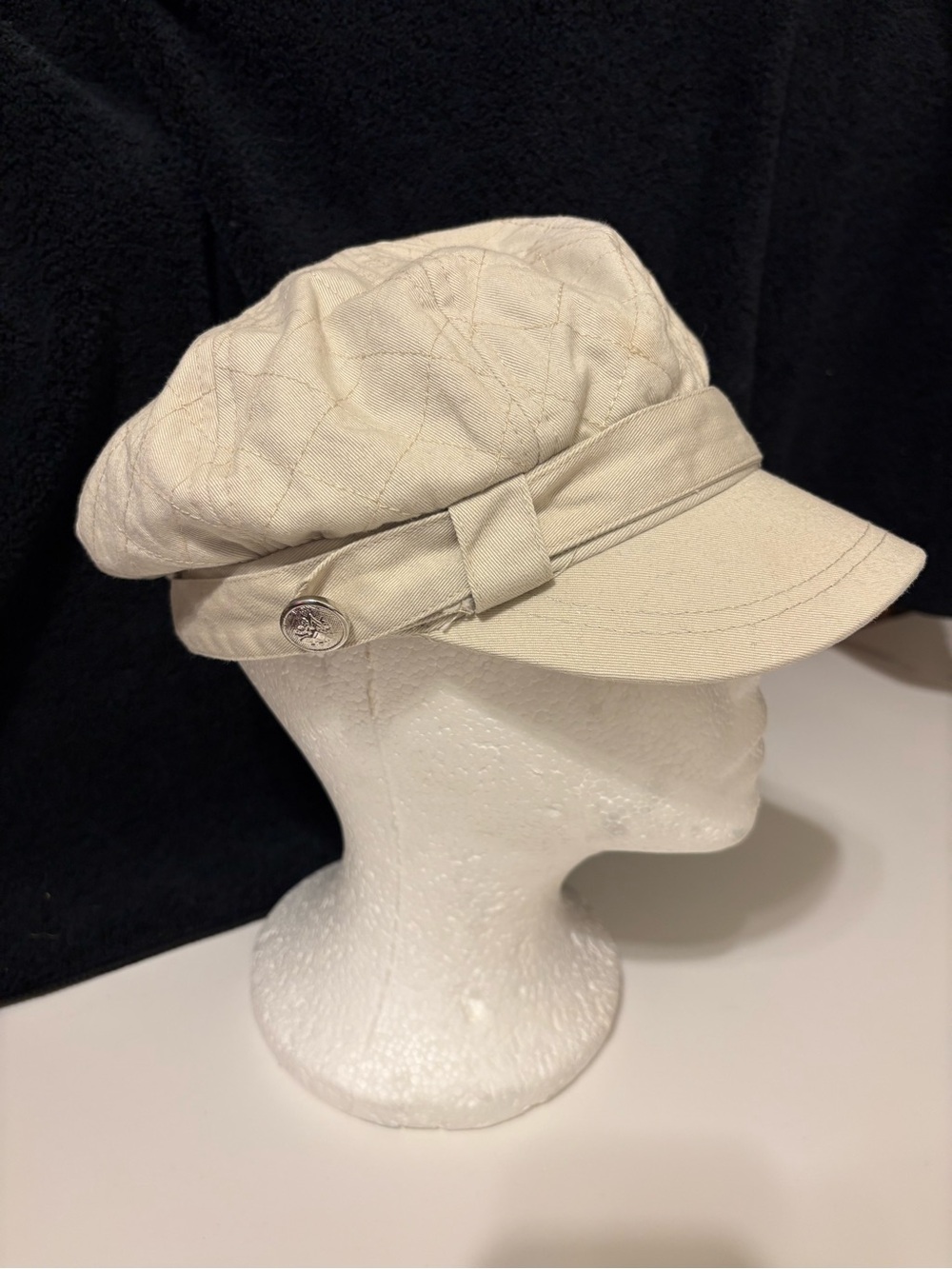 Quilted Cream Baker Boy Cap with Decorative Band